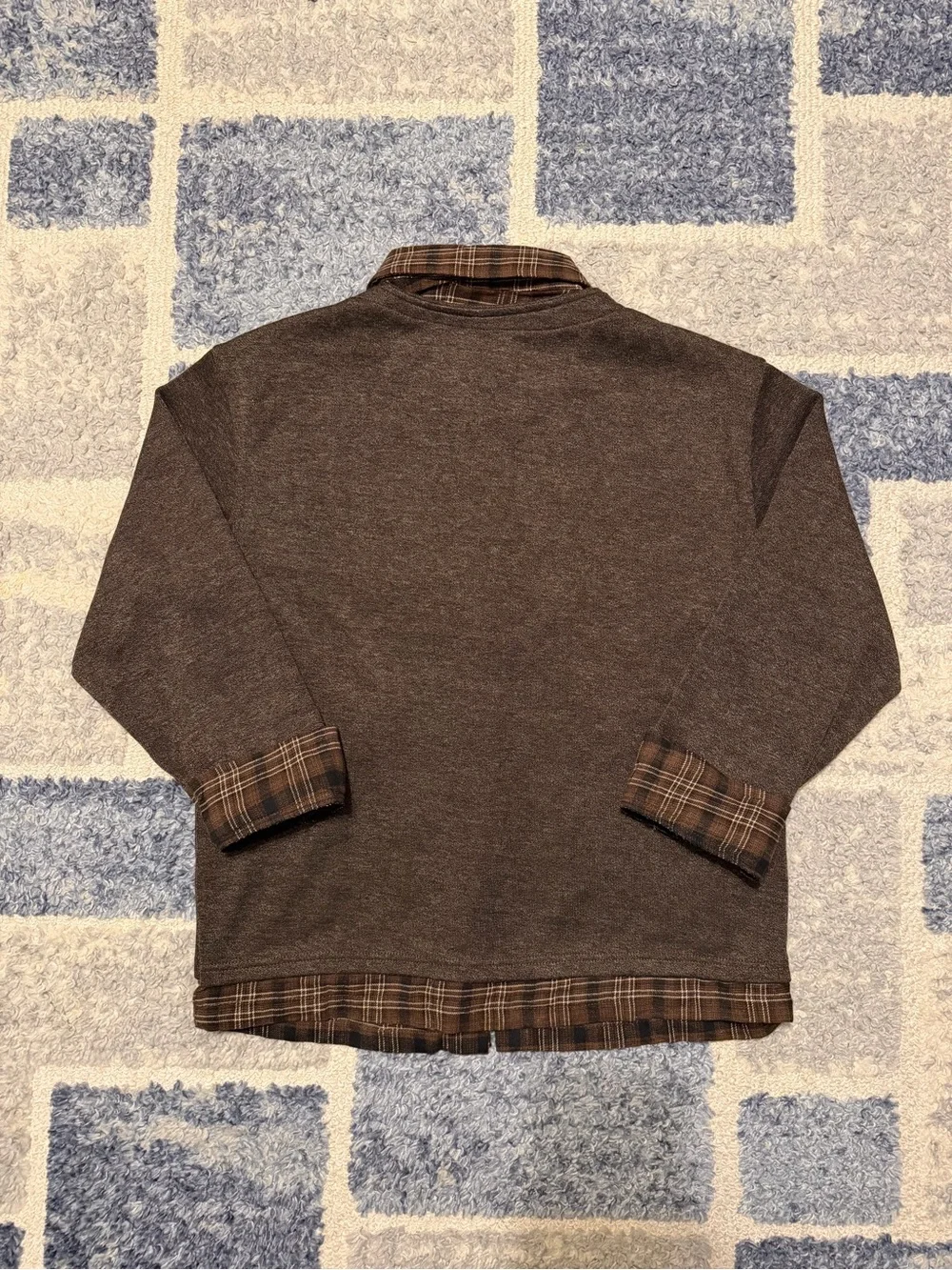 Prada Men's Brown 2 Layer Button Jacket with Plaid Trim
